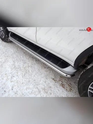 Защита порогов из круглой трубы диаметром 42 мм Slitkoff Toyota Fortuner AN160 рестайлинг (2020-2025)