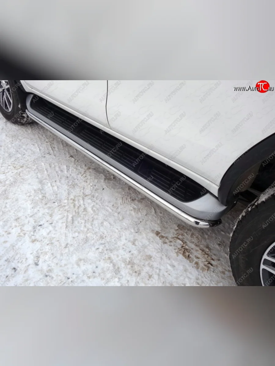 Защита порогов из круглой трубы диаметром 42 мм Slitkoff Toyota Fortuner AN160 рестайлинг (2020-2025) (Цвет: нержавеющая полированная сталь)  в Керчи Республика Крым