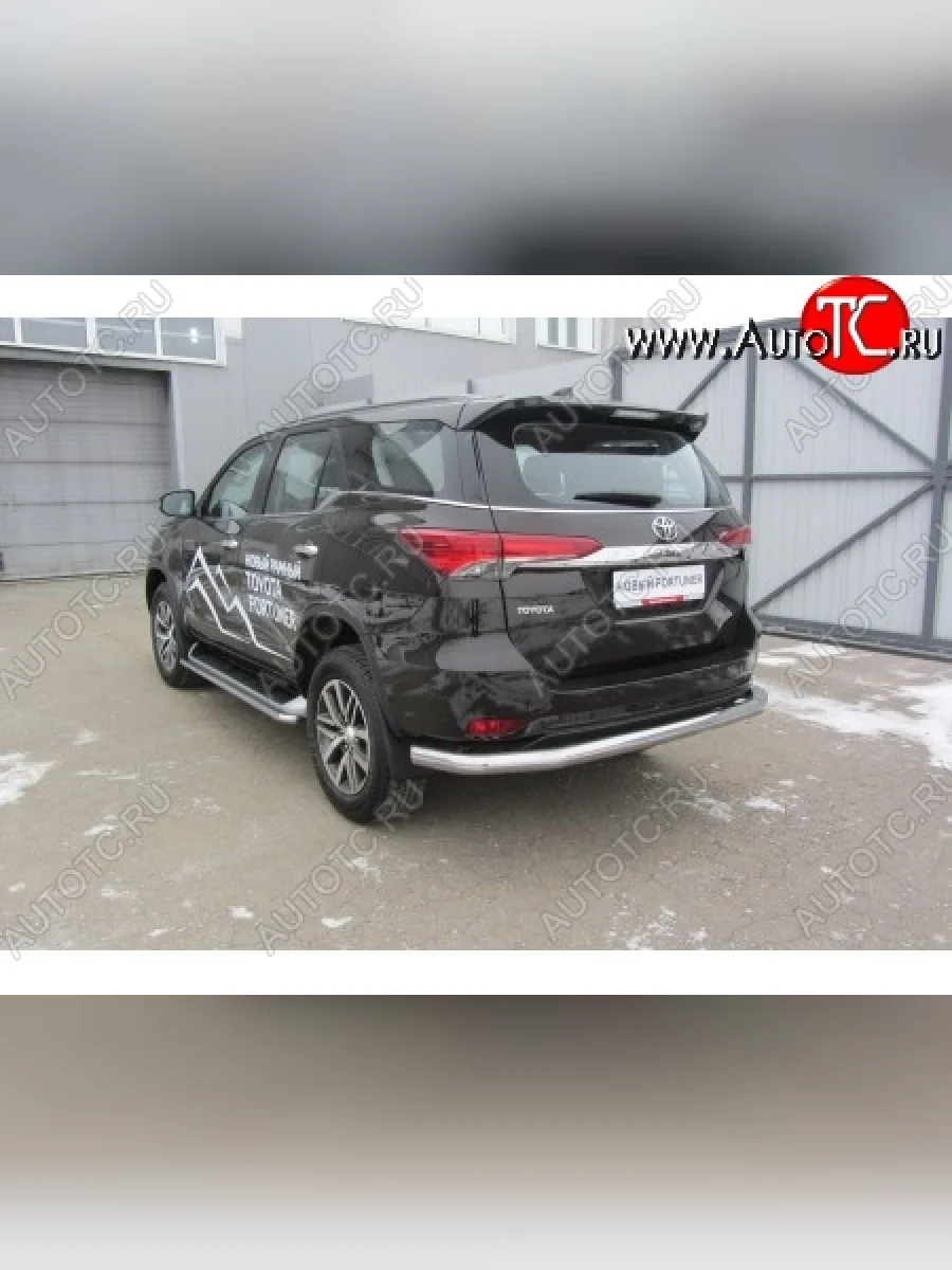Защита заднего бампера Slitkoff (Ø 76 мм, длинная)  Toyota Fortuner (2015-2020) AN160 (Нержавеющая сталь)  в Самаре Самарской области