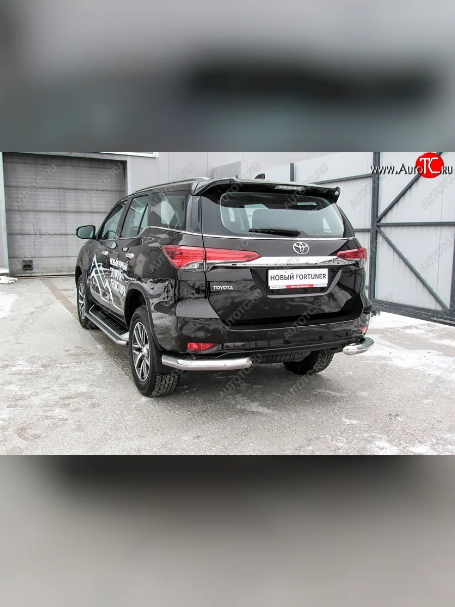 Защита заднего бампера из двух боковых уголков диаметром 76 мм Slitkoff Toyota Fortuner AN160 дорестайлинг (2015-2020) (Цвет: нержавеющая полированная сталь)  в Самаре Самарской области