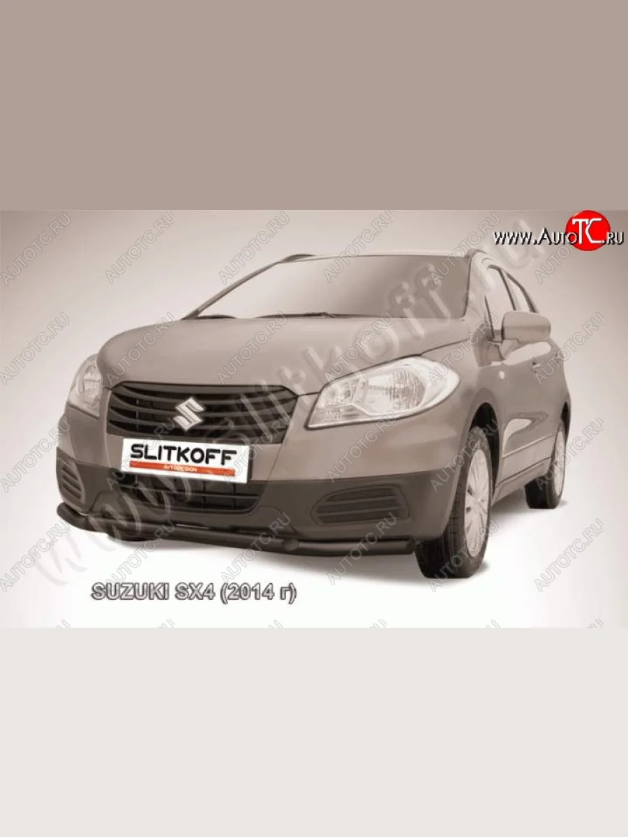 Защита переднего бампер Slitkoff Suzuki SX4 JYB, JYA хэтчбэк дорестайлинг (2013-2016) (Цвет: серебристый)  в Перми Пермском крае