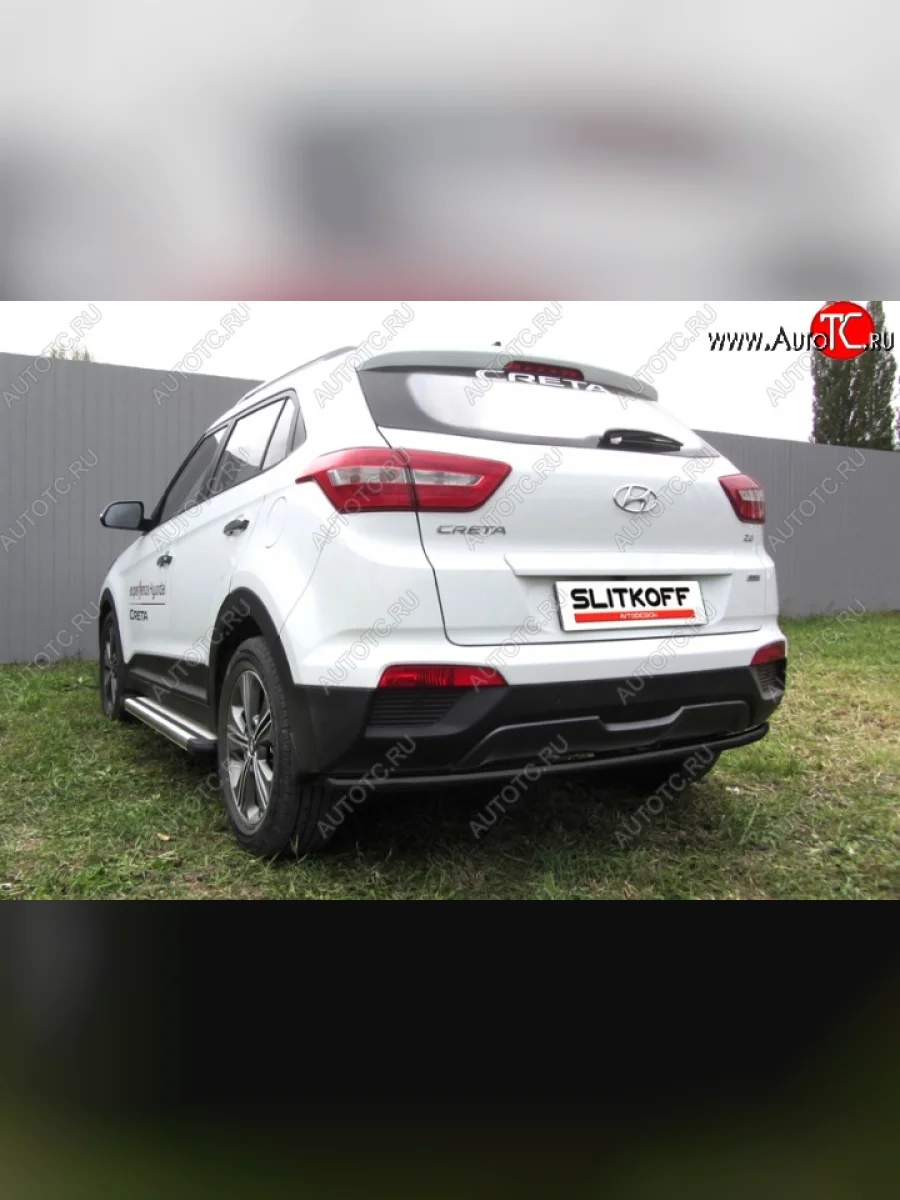 Защита заднего бампера из трубы d42 Slitkoff (радиусная) Hyundai Creta GS дорестайлинг (2015-2019) (Цвет: серебристый)  в Перми Пермском крае