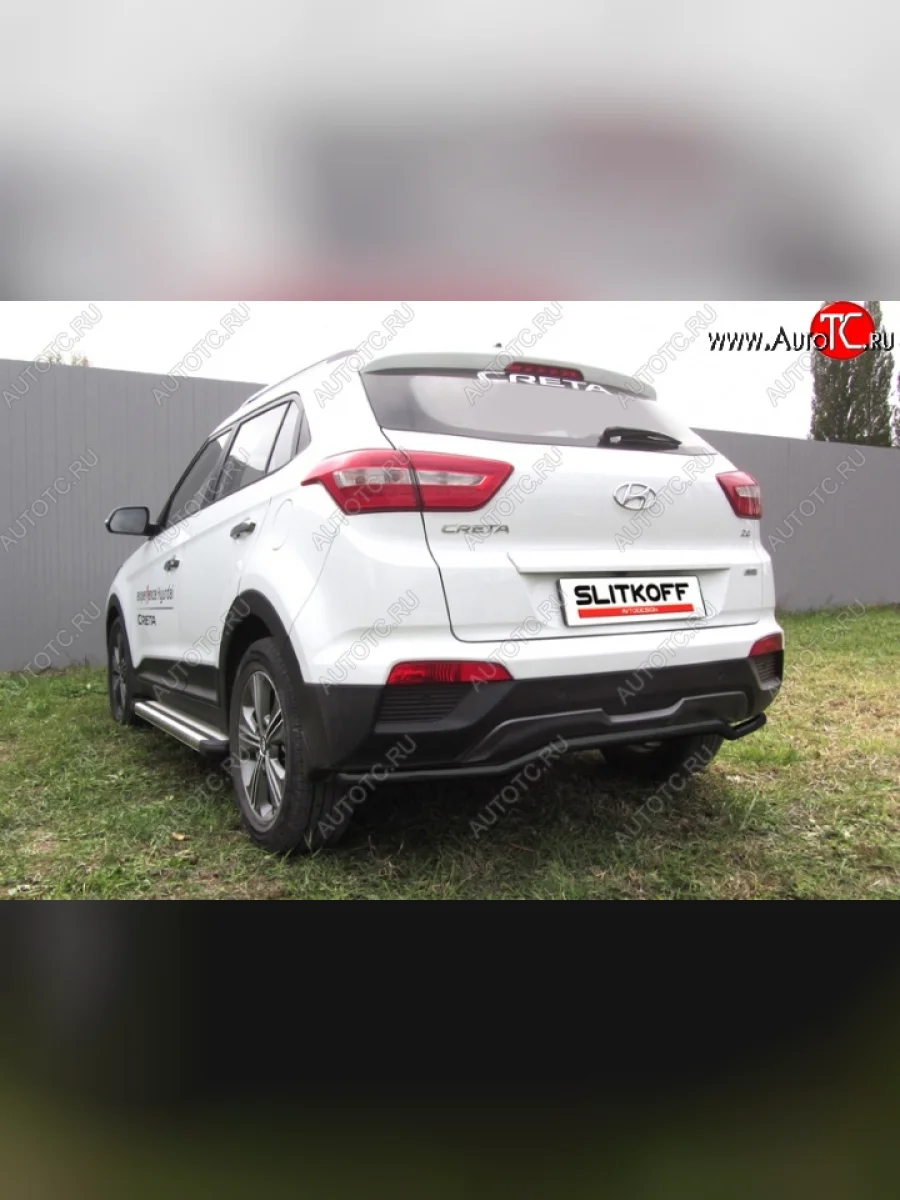 Защита заднего бампера из трубы d42 Slitkoff (волна) Hyundai Creta GS дорестайлинг (2015-2019) (Цвет: серебристый)  с доставкой в г. Керчь