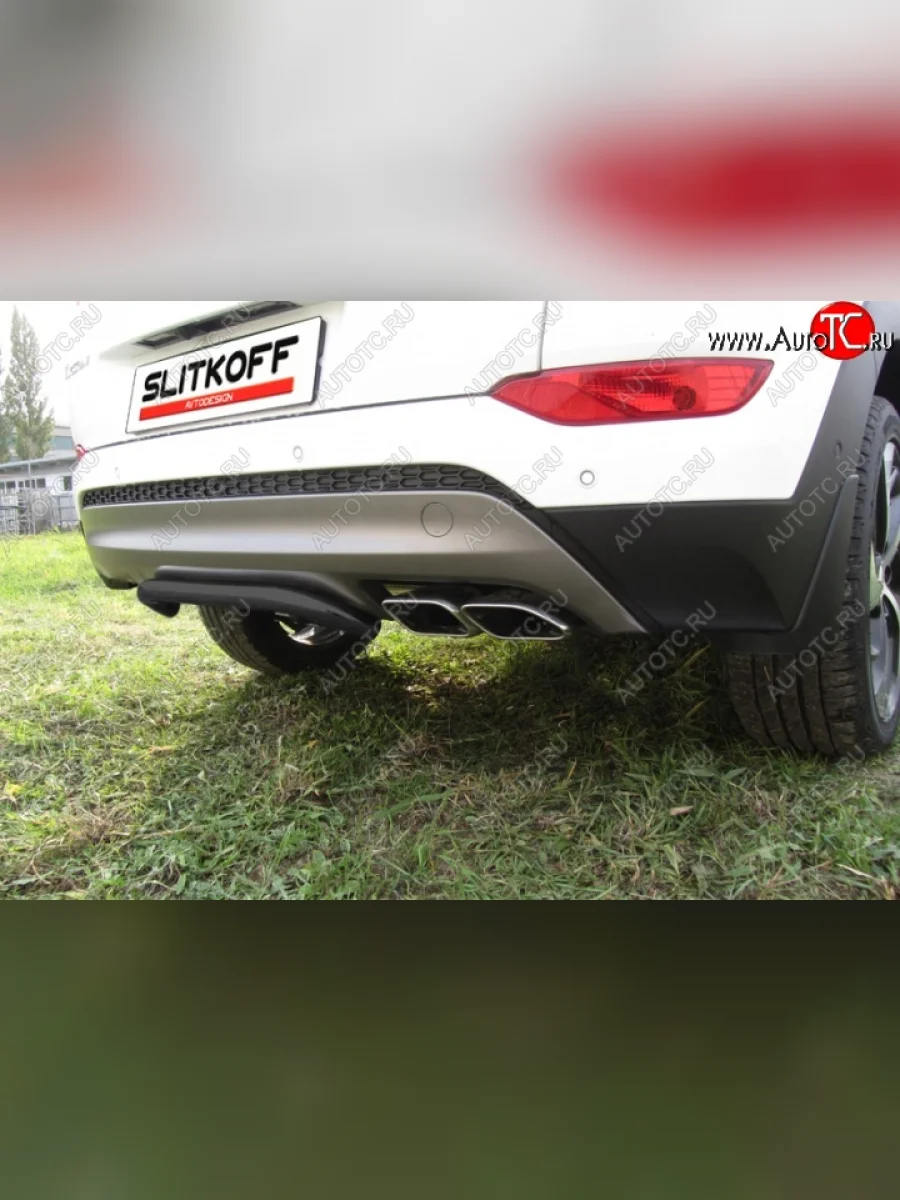 Защита заднего бампера из трубы d42 Slitkoff (скоба) Hyundai Tucson TL дорестайлинг (2015-2018) (Цвет: серебристый)  в Перми Пермском крае