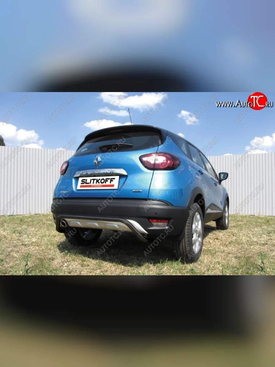 Защита задняя бампера d42 Slitkoff (скоба) Renault Kaptur дорестайлинг (2016-2020) (Цвет: серебристый)  в Самаре Самарской области