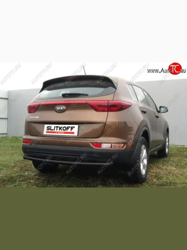 Защита заднего бампера из трубы d57 Slitkoff (радиусная) KIA Sportage  4 QL (2016-2018) дорестайлинг