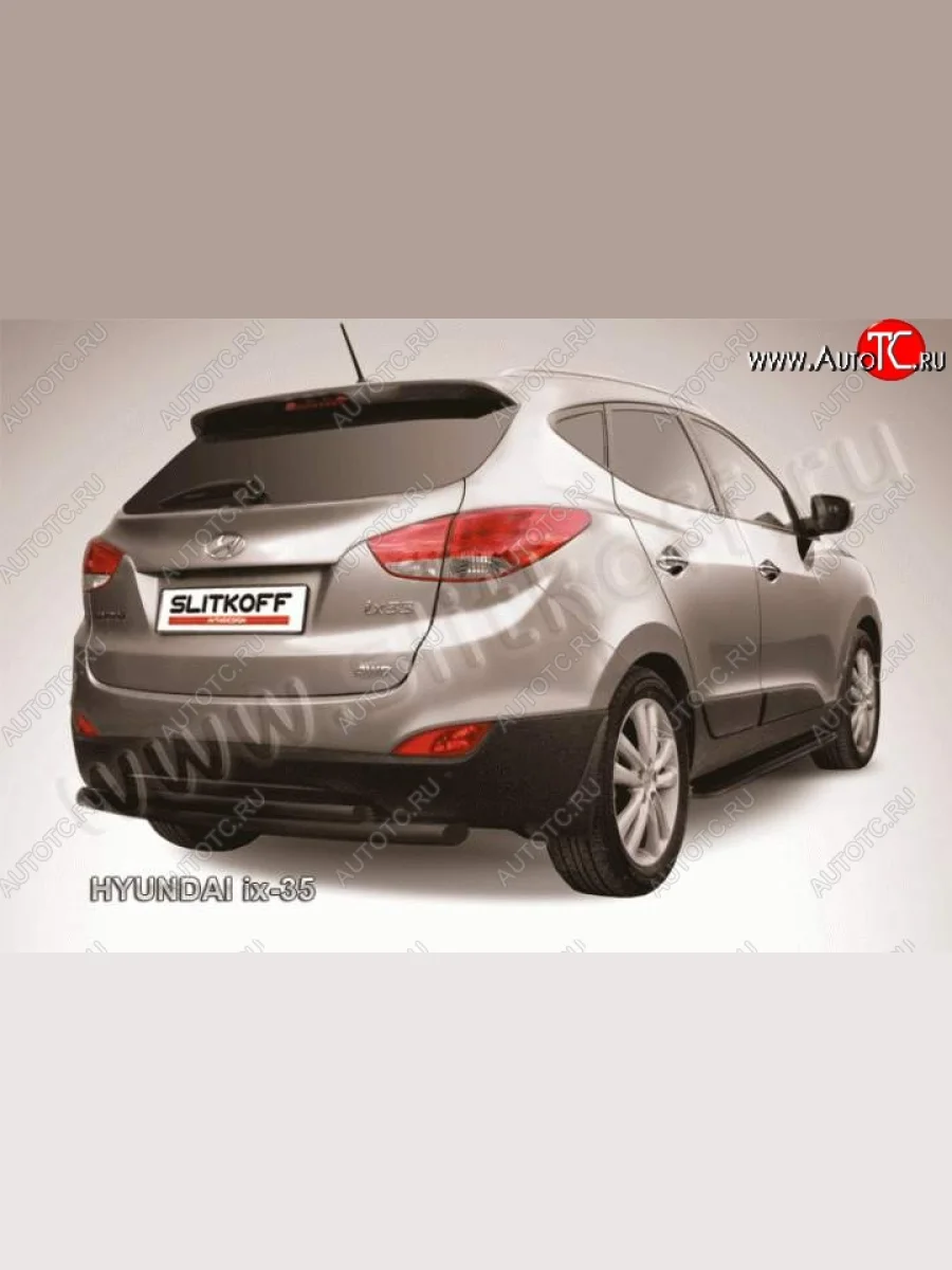 Защита заднего бампера из труб d57+d42 Slitkoff Hyundai IX35 LM дорестайлинг (2009-2013) (Цвет: серебристый)  в Керчи Республика Крым