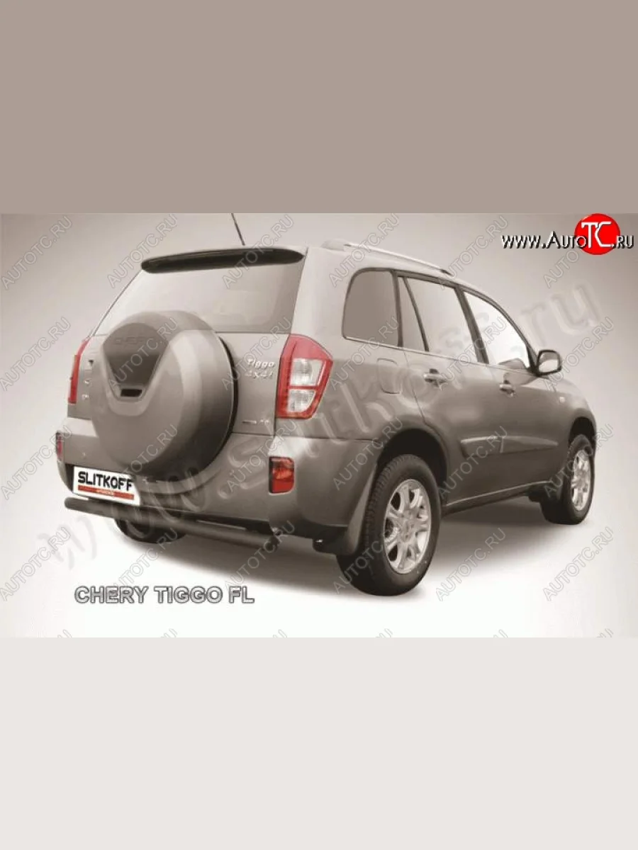 Защита заднего бампера из трубы d76 Slitkoff Chery Tiggo T11 рестайлинг (2013-2016) (Цвет: серебристый)  с доставкой в г. Керчь