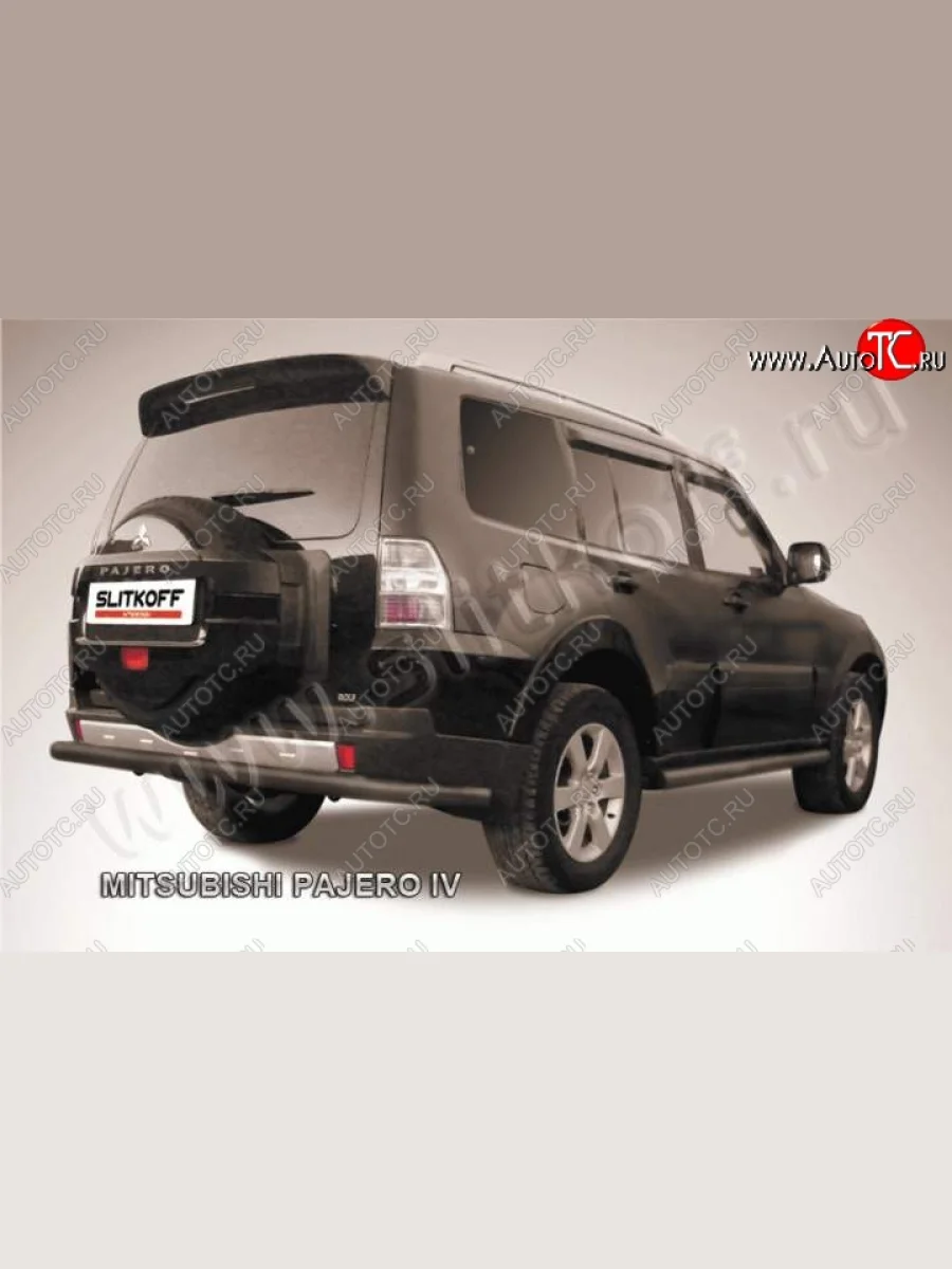Защита задняя Slitkoff Mitsubishi Pajero 4 V90 2-ой рестайлинг (2014-2020) (Цвет: серебристый)  в Керчи Республика Крым