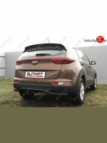 Защита заднего бампера из трубы d57 Slitkoff (волна). KIA Sportage  4 QL (2016-2018) дорестайлинг