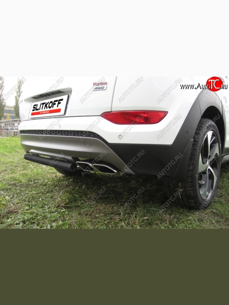 Защита заднего бампера из трубы d57 Slitkoff (короткая) Hyundai Tucson TL дорестайлинг (2015-2018) (Цвет: серебристый)  в Воронеже Воронежской области