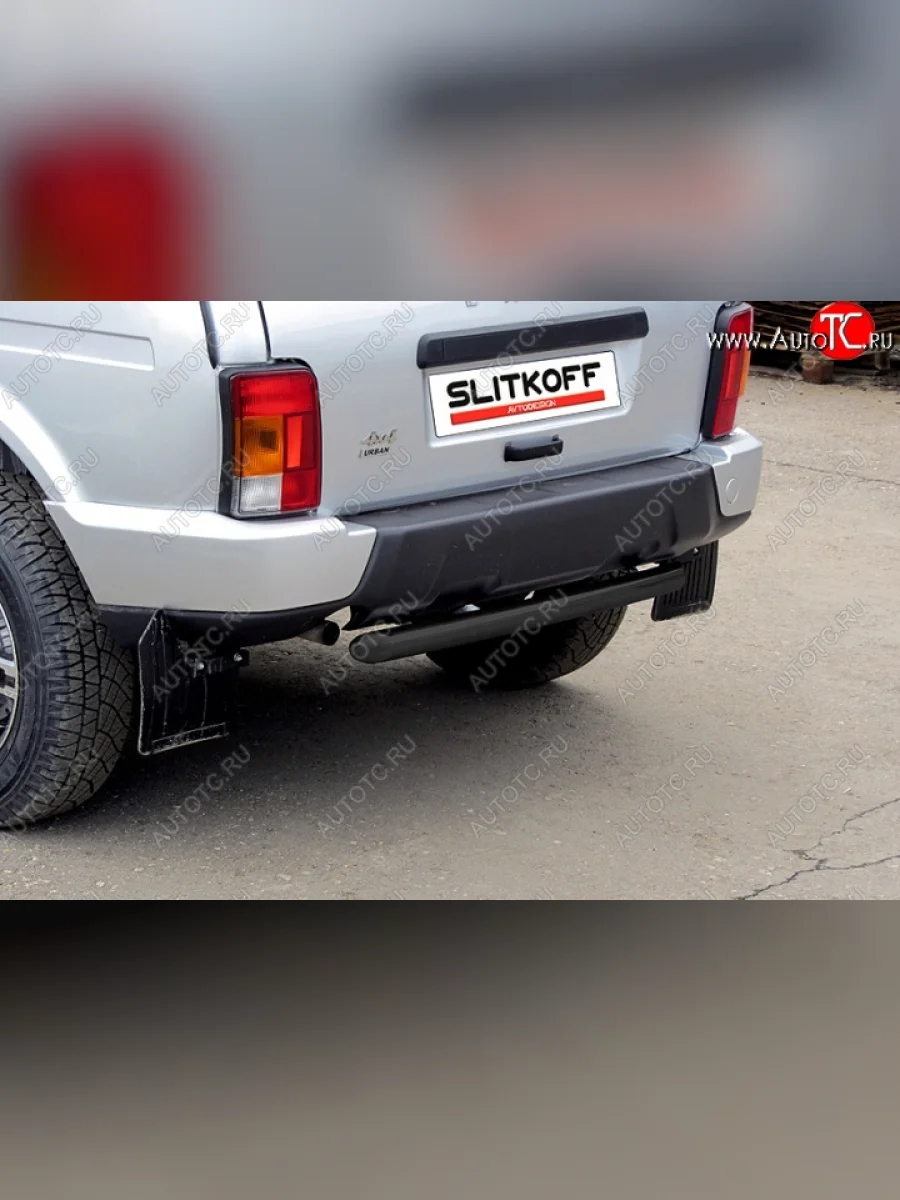 Защита заднего бампера (Ø57 мм, с полимерным покрытием) Slitkoff  Лада ВАЗ нива 4х4 (2014-2021) 2131, 2121 (Цвет: серебристый)  в Самаре Самарской области