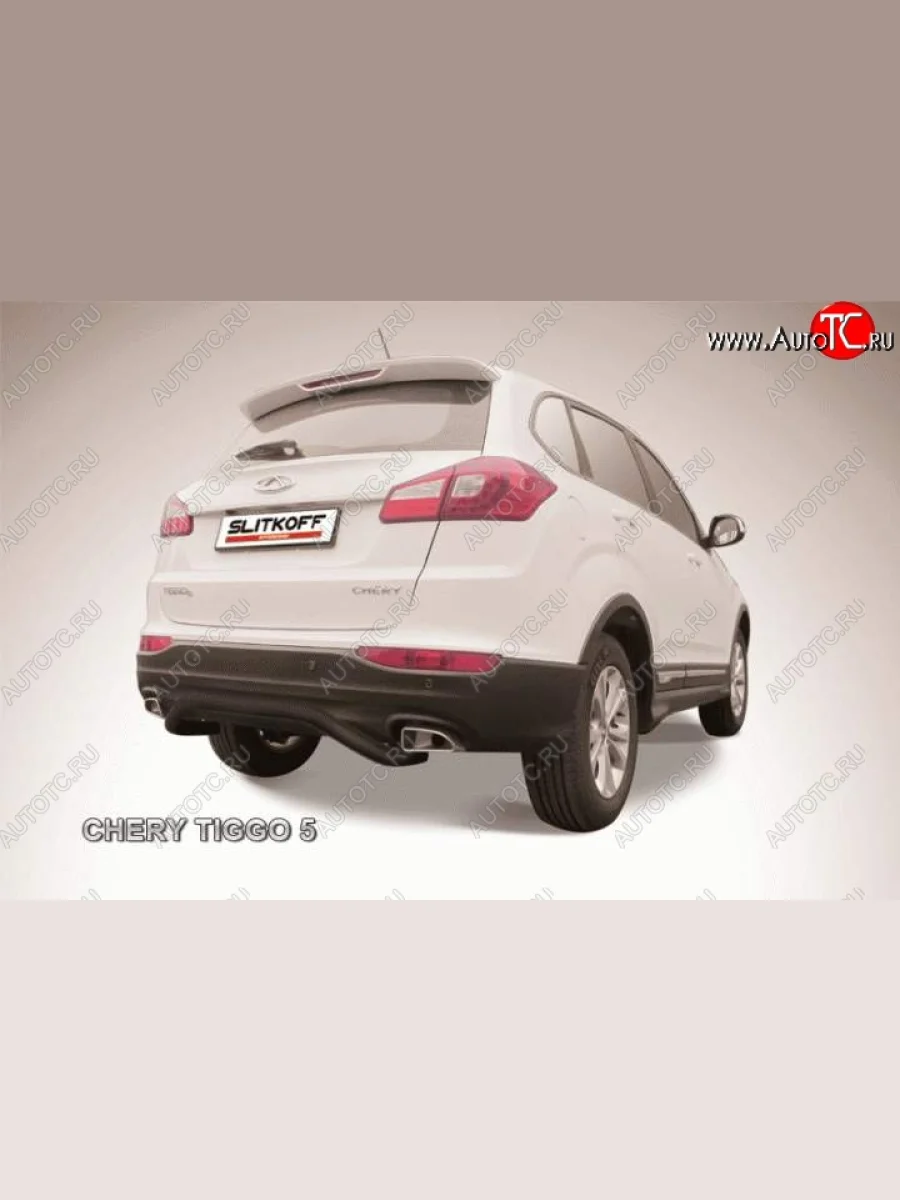 Защита заднего бампера d57 Slitkoff (скоба) Chery Tiggo 5 (T21) дорестайлинг (2014-2017) (Цвет: серебристый)  с доставкой в г. Керчь