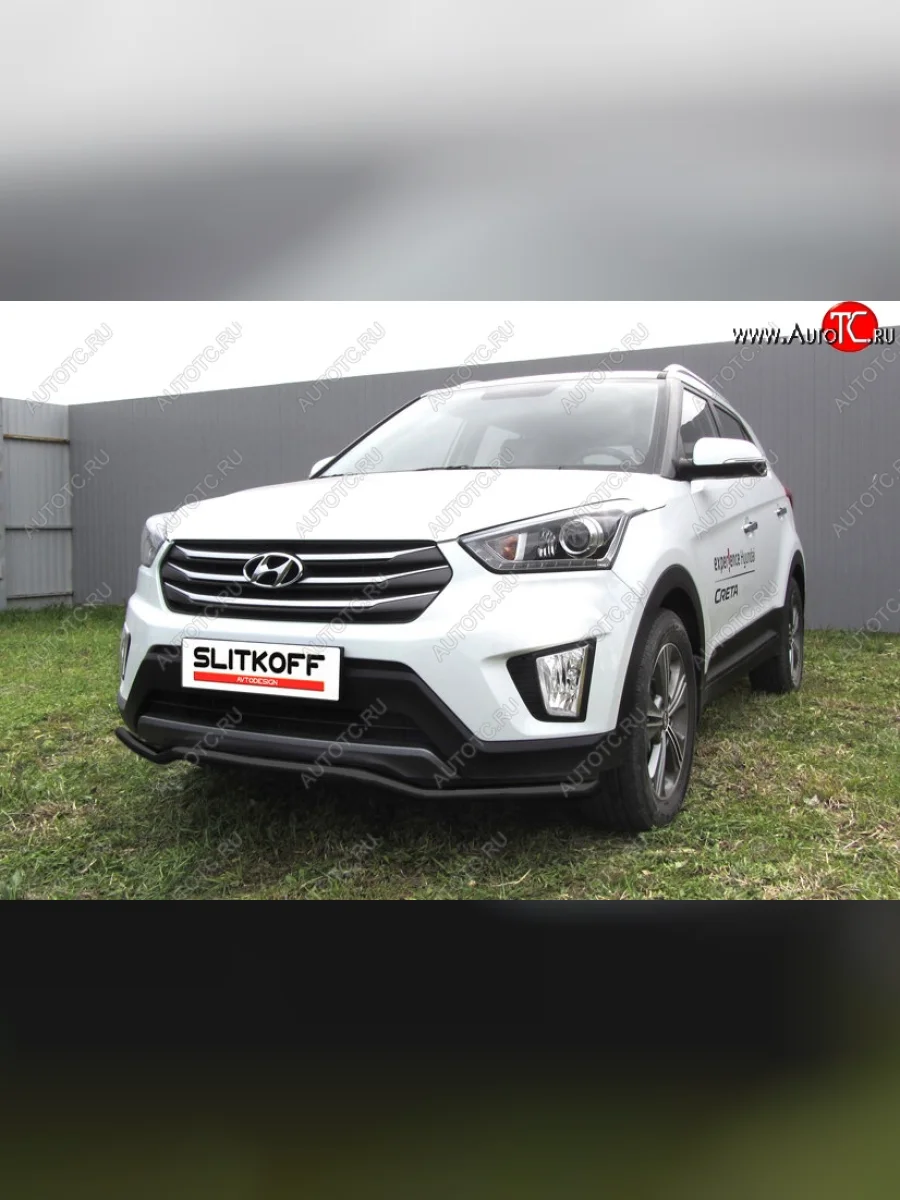 Защита переднего бампера Slitkoff (волна, d42, черная)  Hyundai Creta (2015-2021) GS (Цвет: серебристый)  в Перми Пермском крае