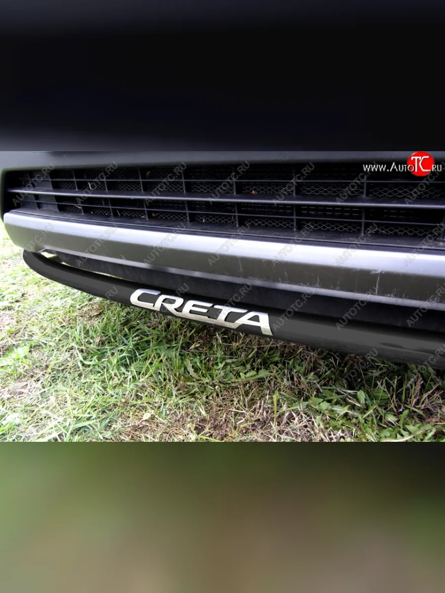 Защита переднего бампера Slitkoff (d42, черная,с надписью) Hyundai Creta GS рестайлинг (2019-2021) (Цвет: серебристый)  в Керчи Республика Крым