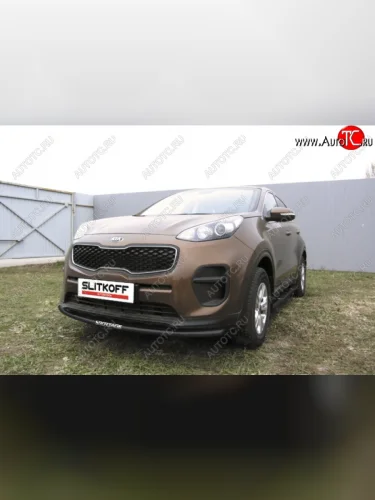 Защита переднего бампера из трубы d42 Slitkoff (с надписью ) KIA Sportage  4 QL (2016-2018) дорестайлинг