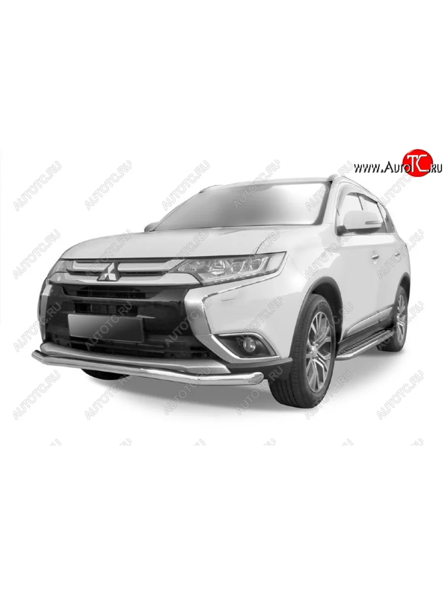 Защита переднего бампера Slitkoff (Ø 57 мм, волна) Mitsubishi Outlander GF 2-ой рестайлинг (2015-2018) (Цвет: серебристый)  в Воронеже Воронежской области