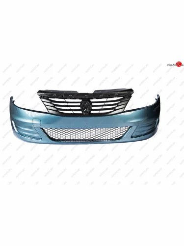 Передний бампер (с решеткой, без отверстий под ПТФ) Стандарт (Окрашеный) Renault Logan 1 рестайлинг (2010-2016)