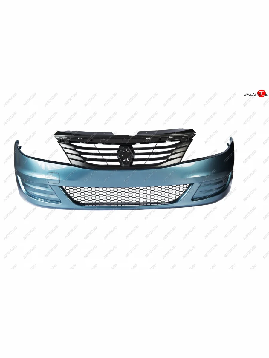 Передний бампер (с решеткой, без отверстий под ПТФ) Стандарт Renault Logan 1 рестайлинг (2010-2016) (Окрашеный)  в Керчи Республика Крым