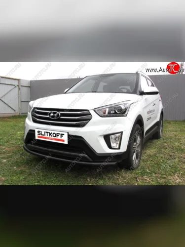Защита переднего бампера Slitkoff (d57, черная) Hyundai Creta  GS (2015-2021) дорестайлинг, рестайлинг