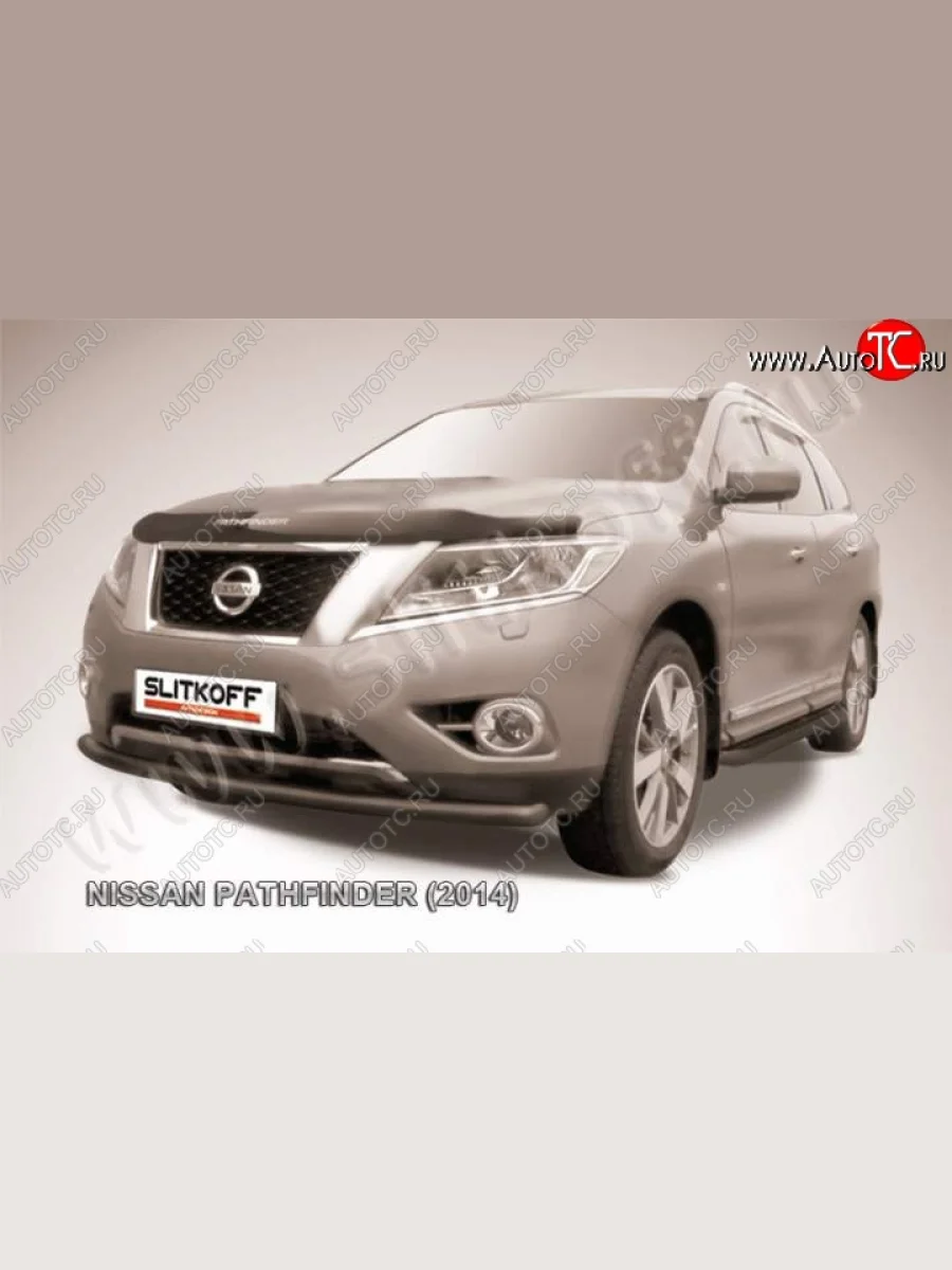 Защита переднего бампер Slitkoff Nissan Pathfinder R52 дорестайлинг (2012-2017) (Цвет: серебристый)  с доставкой в г. Керчь