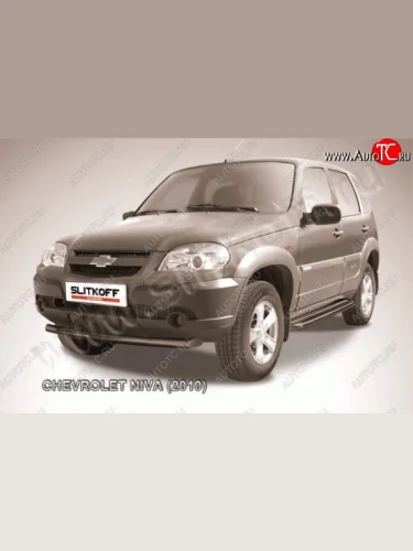 Защита переднего бампер Slitkoff (d57, черная) Chevrolet Niva  2123 (2009-2020), Лада ВАЗ 2123 (Нива Шевроле) (2009-2021)