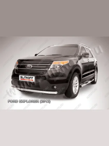 Защита переднего бампера d57 Slitkoff (Цвет: серебристый) Ford Explorer  U502 (2010-2016) дорестайлинг