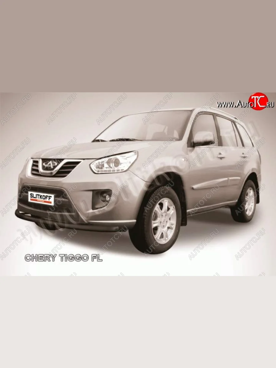 Защита переднего бампера из трубы d57 Slitkoff Chery Tiggo T11 рестайлинг (2013-2016) (Цвет: серебристый)  с доставкой в г. Керчь
