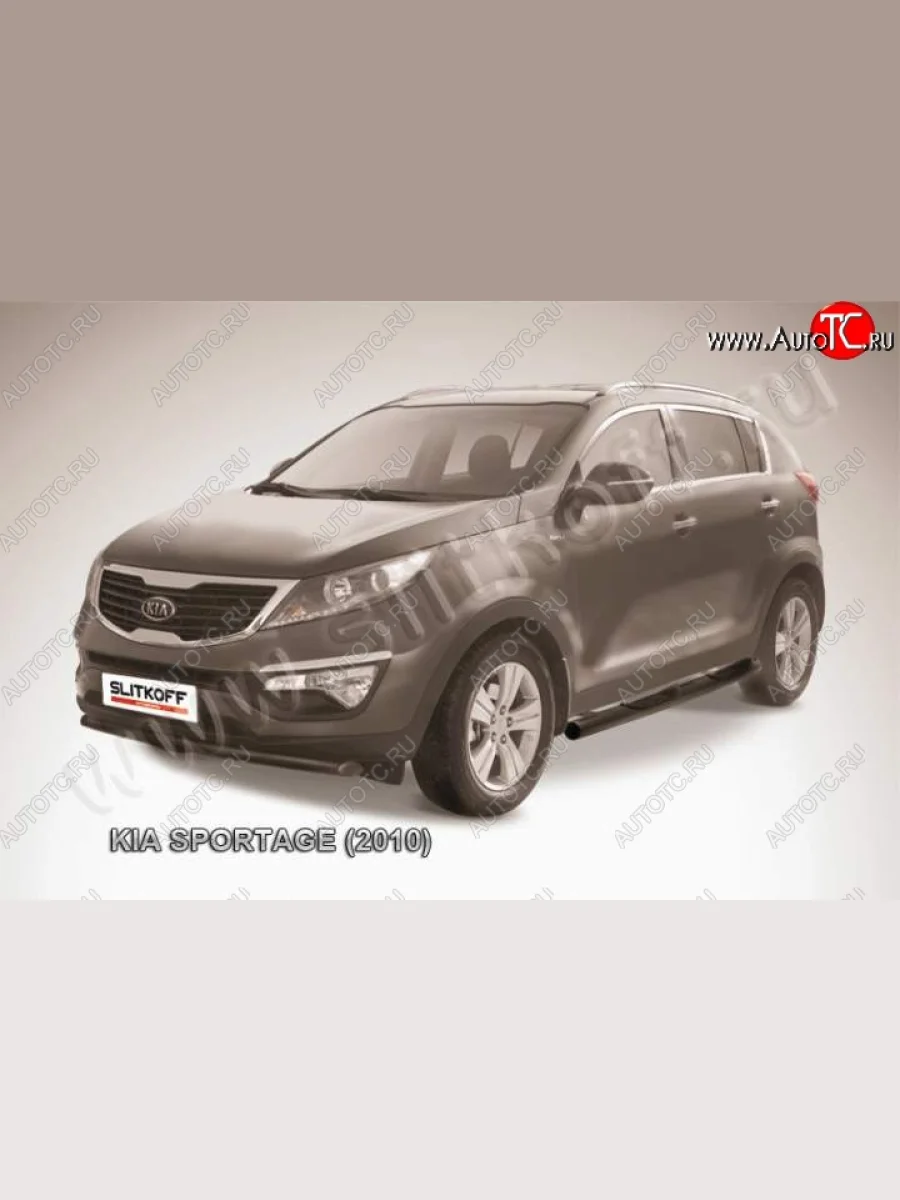 Защита переднего бампера из трубы d57 Slitkoff (радиусная) KIA Sportage 3 SL дорестайлинг (2010-2014) (Цвет: серебристый)  в Перми Пермском крае