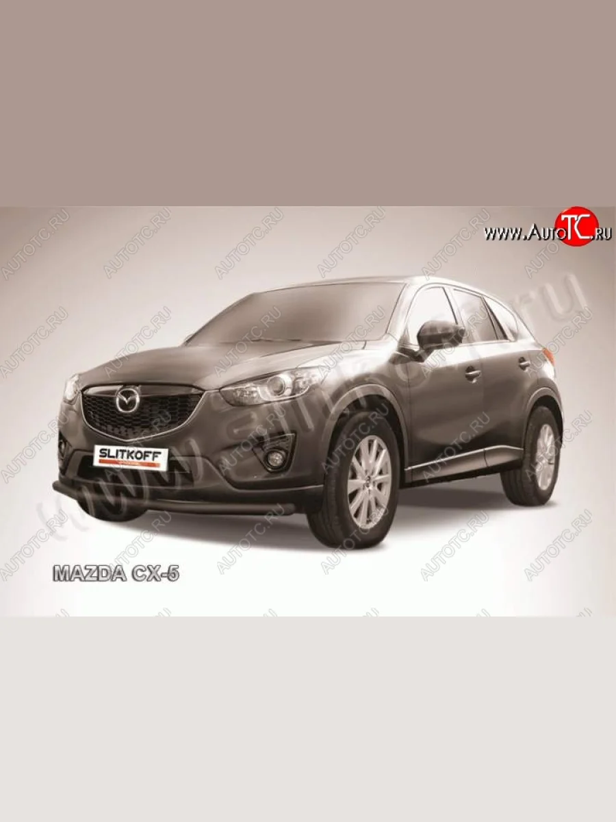 Защита переднего бампер Slitkoff Mazda CX-5 KE дорестайлинг (2011-2014) (Цвет: серебристый)  с доставкой в г. Керчь
