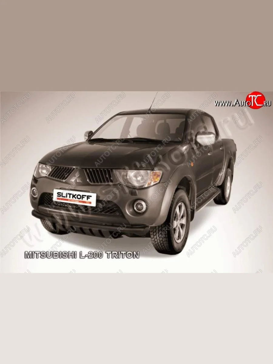 Защита переднего бампера из трубы d57 Slitkoff Mitsubishi L200 5 KK,KL дорестайлинг (2015-2019) (Цвет: серебристый)  с доставкой в г. Керчь