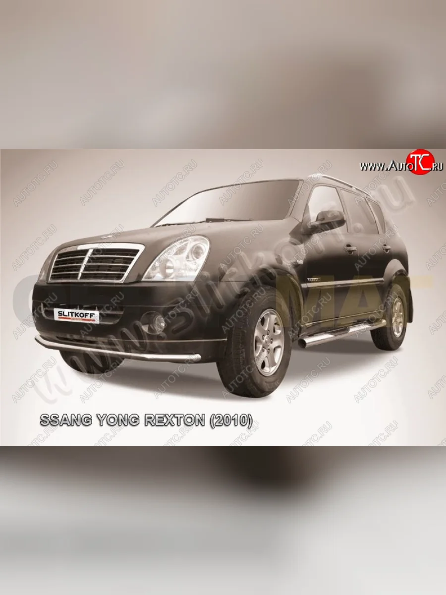 Защита переднего бампер Slitkoff  SSANGYONG Rexton (2006-2012) Y250 (Цвет: серебристый)  с доставкой в г. Керчь