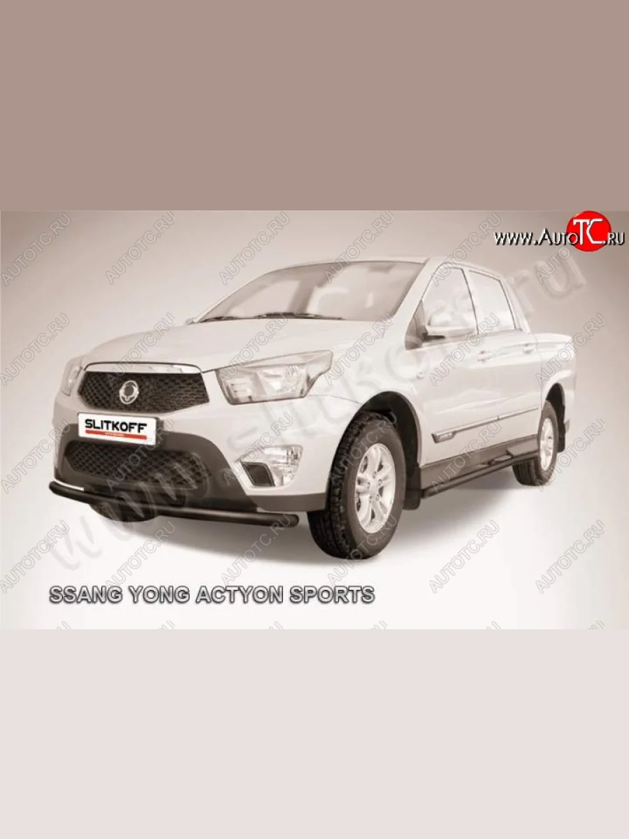 Защита переднего бампер Slitkoff SSANGYONG Actyon Sport (2012-2025) (Цвет: серебристый)  в Керчи Республика Крым