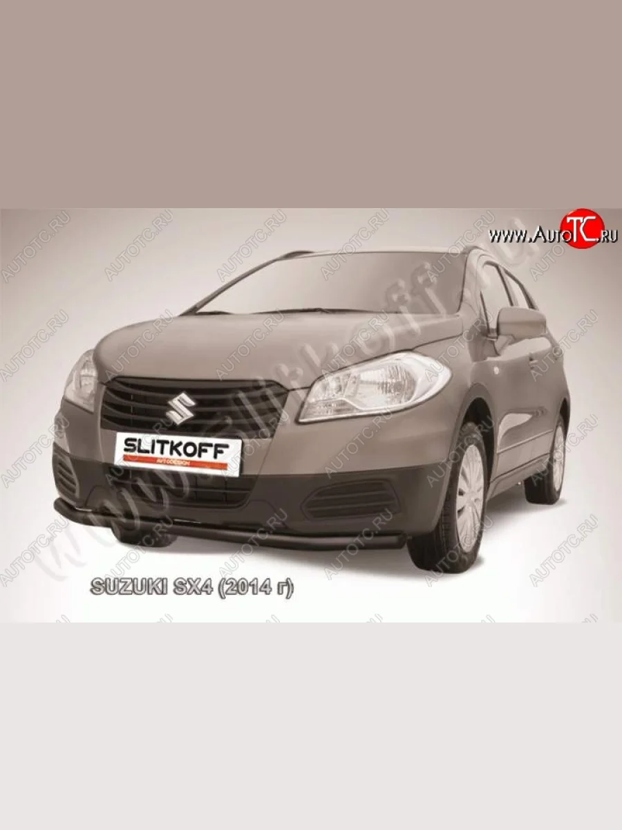 защита переднего бампера Slitkoff Suzuki SX4 JYB, JYA хэтчбэк дорестайлинг (2013-2016) (Цвет: серебристый)  с доставкой в г. Керчь