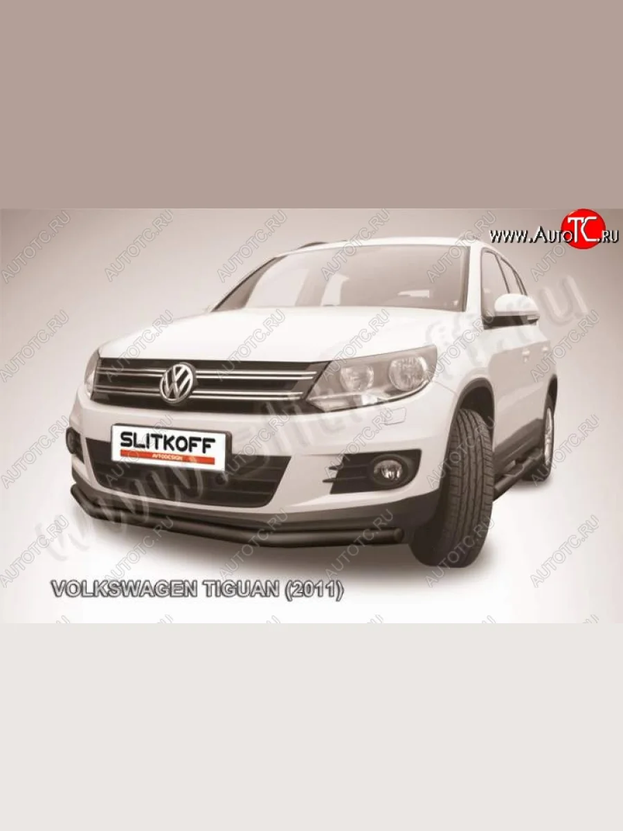 Защита переднего бампер Slitkoff Volkswagen Tiguan NF рестайлинг (2011-2017) (Цвет: серебристый)  в Керчи Республика Крым