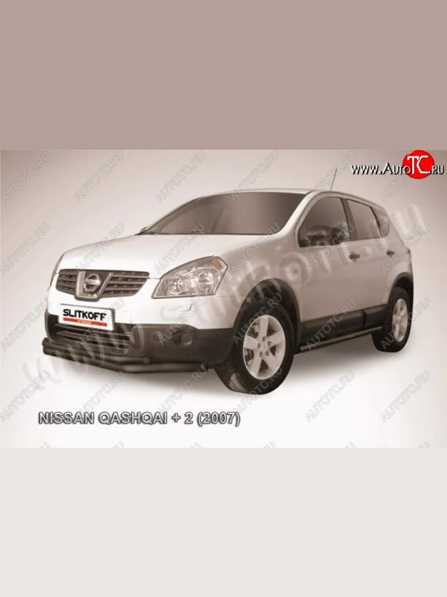 Защита переднего бампер Slitkoff Nissan Qashqai +2 1 J10 дорестайлинг (2008-2010) (Цвет: серебристый)  в Керчи Республика Крым