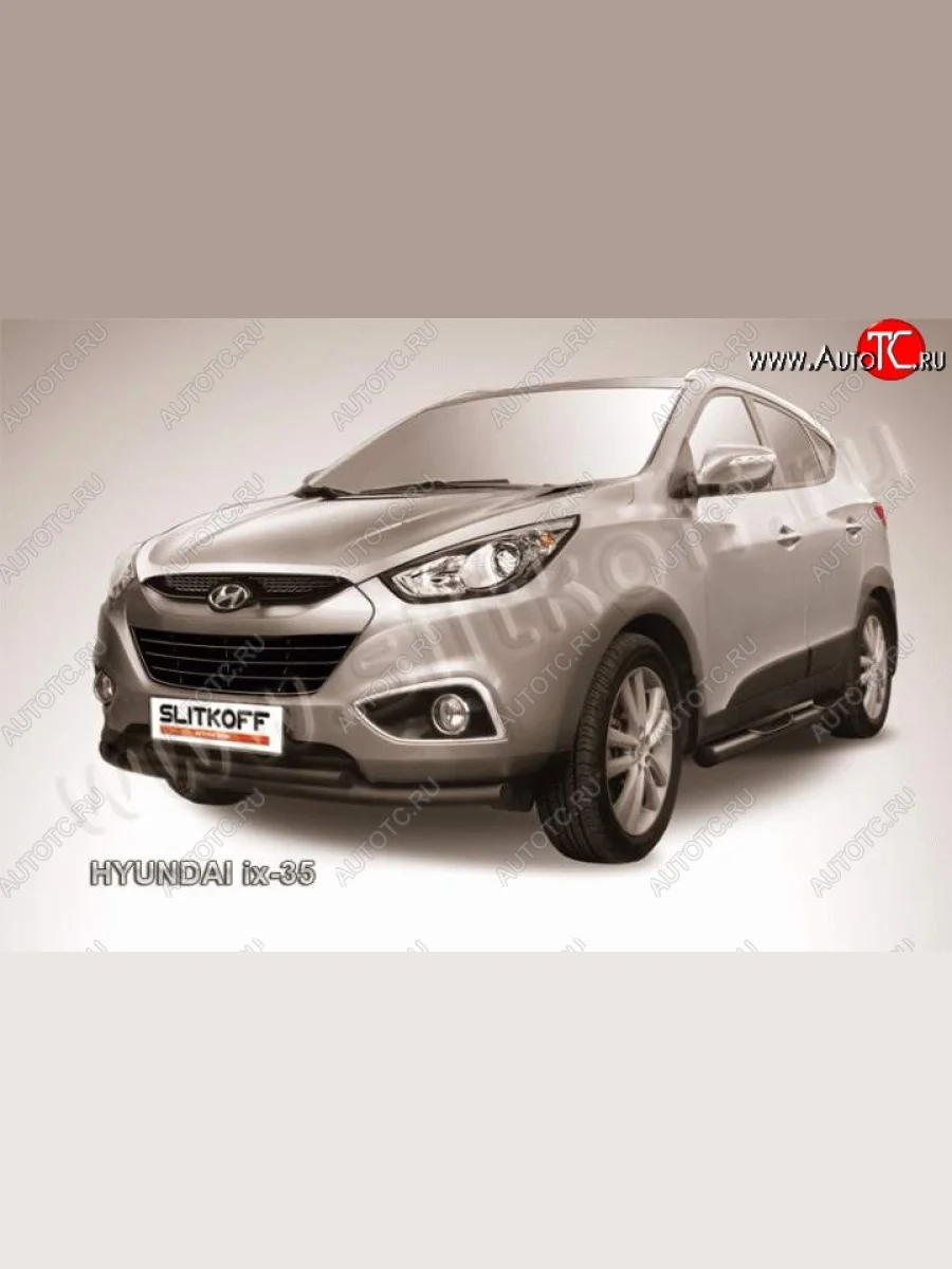 Защита переднего бампера из труб d57+d42 Slitkoff Hyundai IX35 LM дорестайлинг (2009-2013) (Цвет: серебристый)  в Самаре Самарской области