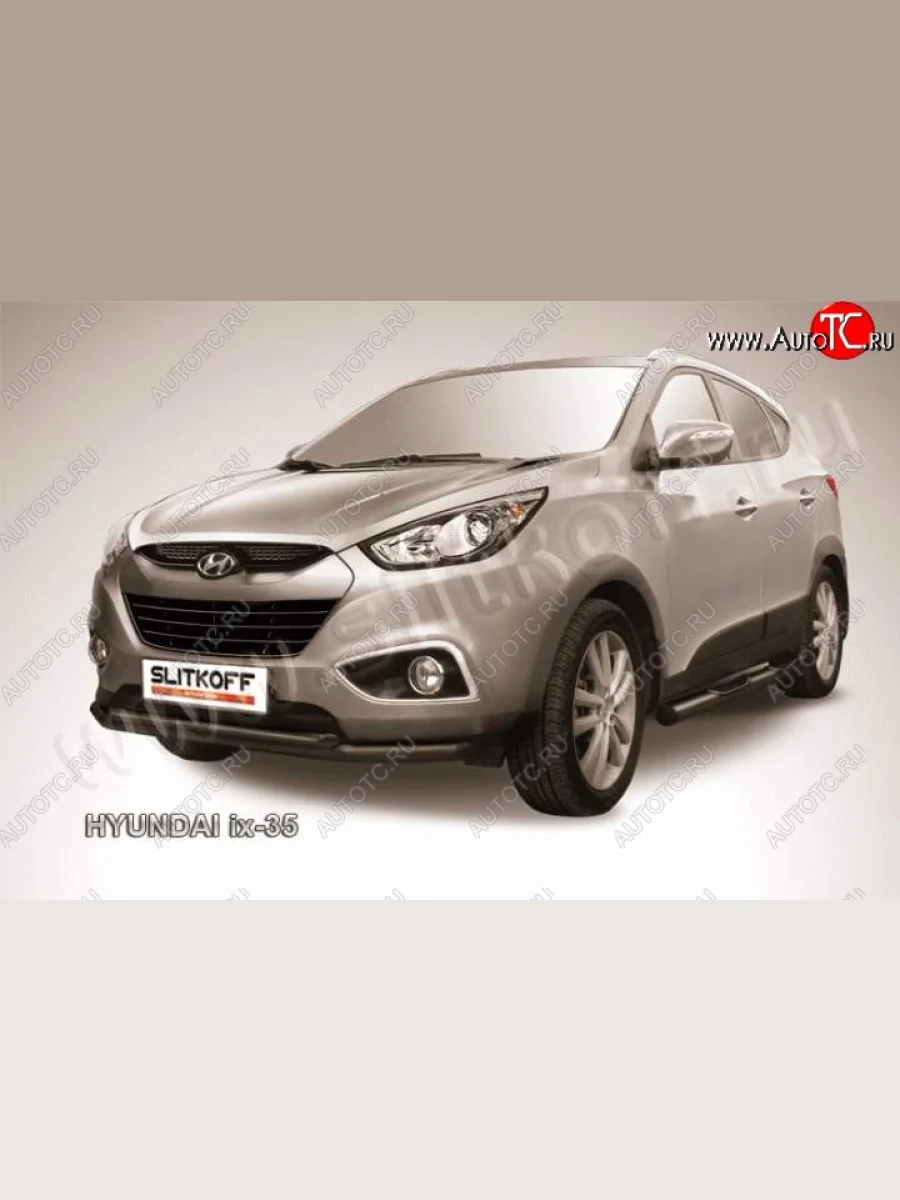 Защита переднего бампера из труб d57+d42 Slitkoff Hyundai IX35 LM дорестайлинг (2009-2013) (Цвет: серебристый)  в Самаре Самарской области