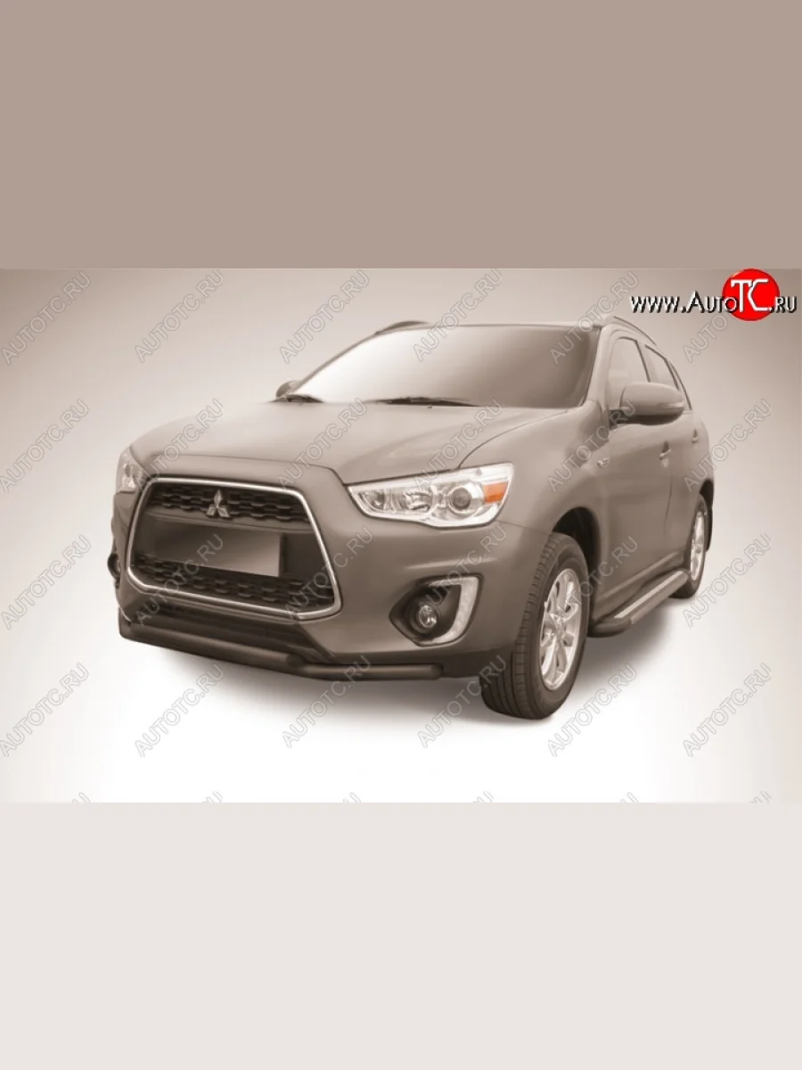 Защита переднего бампер d57/d42 Slitkoff Mitsubishi ASX 1-ый рестайлинг (2013-2016) (Цвет: серебристый)  в Перми Пермском крае