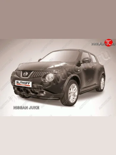 Защита переднего бампера из труб d57 и d42 Slitkoff Nissan Juke  1 YF15 (2010-2020) дорестайлинг, рестайлинг