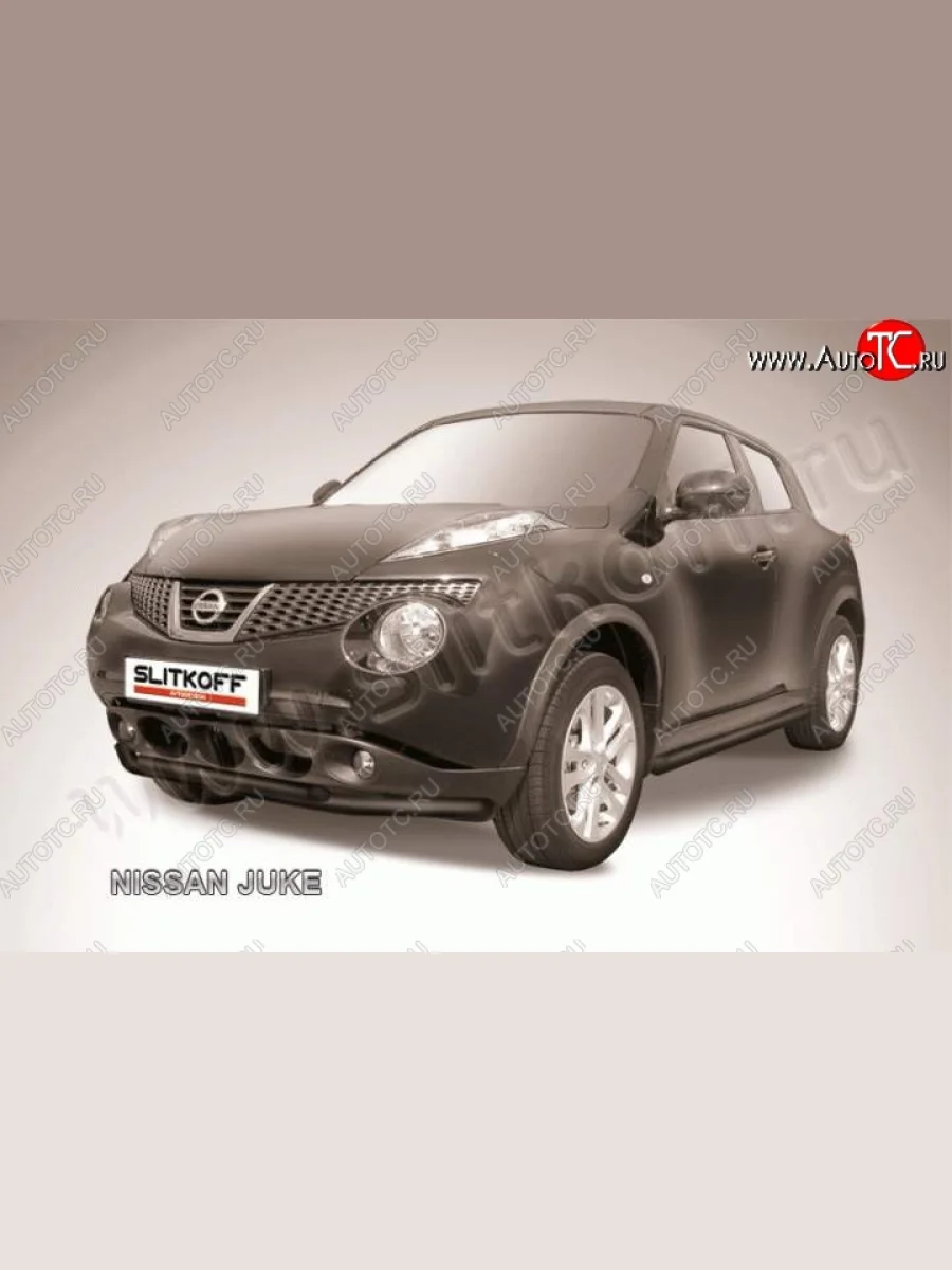 Защита переднего бампера из труб d57 и d42 Slitkoff Nissan Juke 1 YF15 дорестайлинг (2010-2014) (Цвет: серебристый)  в Самаре Самарской области