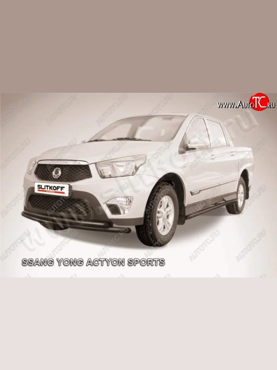 Защита переднего бампер Slitkoff SSANGYONG Actyon Sport (2012-2025) (Цвет: серебристый)  в Керчи Республика Крым