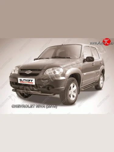 Защита переднего бампер Slitkoff (d57/57, черная) Chevrolet Niva  2123 (2009-2020), Лада ВАЗ 2123 (Нива Шевроле) (2009-2021)