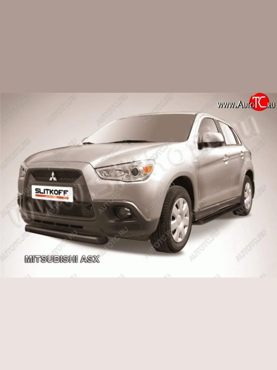 Защита переднего бампера из трубы d76 Slitkoff Mitsubishi ASX дорестайлинг (2010-2012) (Цвет: серебристый)  с доставкой в г. Керчь