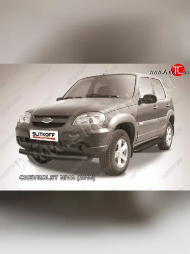 Защита переднего бампера Slitkoff (d76, черная) Chevrolet Niva  2123 (2009-2020), Лада ВАЗ 2123 (Нива Шевроле) (2009-2021)