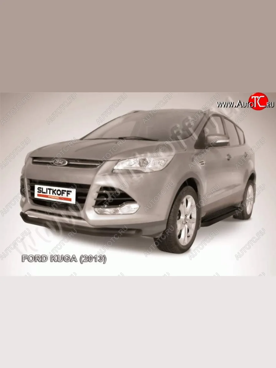 Защита переднего бампера Slitkoff (труба d76) Ford Kuga 2 дорестайлинг (2013-2016) (Цвет: серебристый)  в Самаре Самарской области