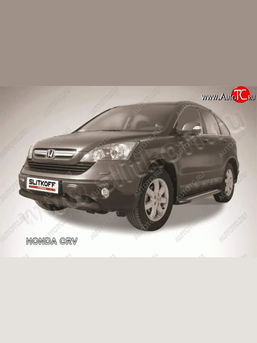 Защита переднего бампера из трубы d76 Slitkoff (дуга)  Honda CR-V (2009-2012) RE1,RE2,RE3,RE4,RE5,RE7 (Цвет: серебристый)  в Керчи Республика Крым