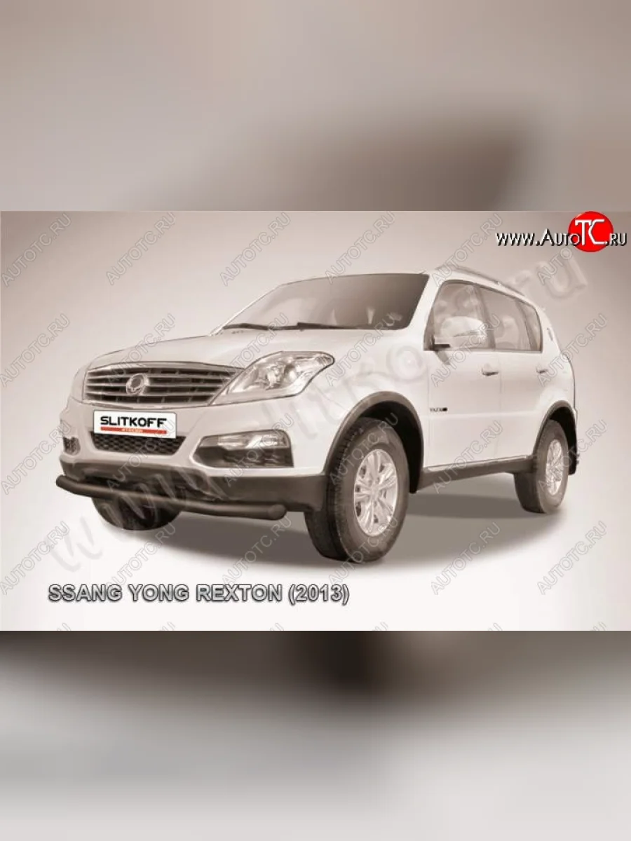 Защита переднего бампер Slitkoff SSANGYONG Rexton Y290 (2012-2017) (Цвет: серебристый)  с доставкой в г. Керчь