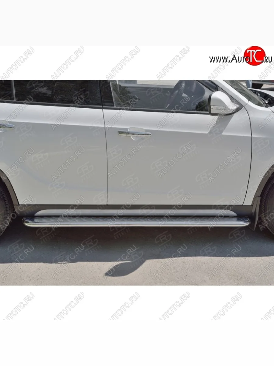 Порожки для ног (Ø42 мм) SLITKOFF Brilliance V5 (2012-2018) (лист - алюминий, профиль - нержавейка)  в Самаре Самарской области