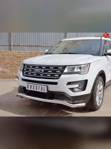 Защита переднего бампера (Ø63 мм волна, нержавейка) SLITKOFF Ford Explorer  U502 (2015-2019) 1-ый рестайлинг, 5 дв., 2-ой рестайлинг, 5 дв.